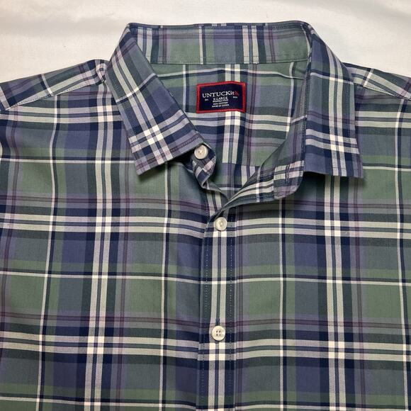 UNTUCKit Shirt Size XL Green Blue Plaid Wrinkle Free Tempranillo Button LS 40326 - Picture 2 of 13